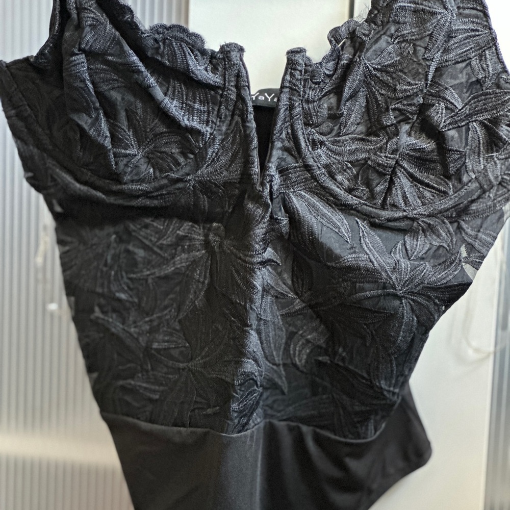 Leaf Embroidered Black Bodysuit new with ticket